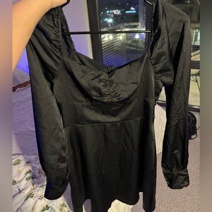 Misguided black satin mini dress.